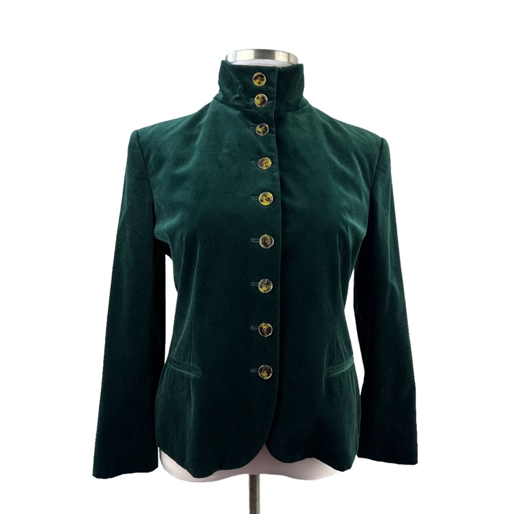Lauren Ralph Lauren Velvet Blazer Jacket Holiday Green Button Size 16 H13855 - Picture 11 of 12